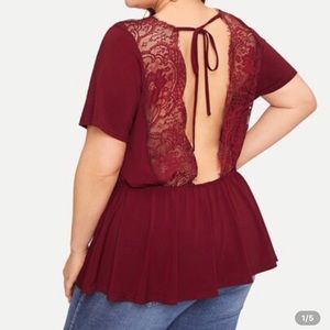 SHEIN Burgundy Backless Peplum Top